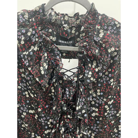 NWT Revolve Sabina Musayev Black Floral Pattern Ruffle Tie Jasmine Dress Sz XS - Picture 3 of 8